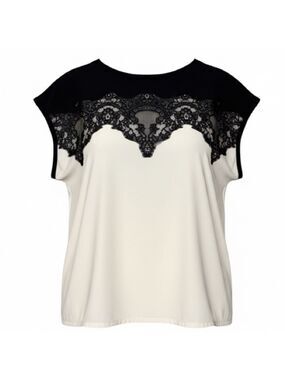 LC Lauren Conrad Ivory Top with Black Lace Trim - Medium